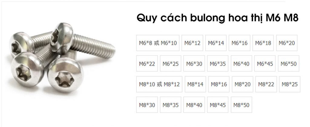 Bulong hoa thị đầu tròn M6 M8 - Thế Giới Ngũ Kim