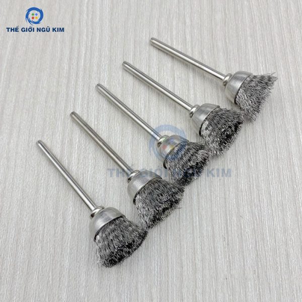 Chổi đánh rỉ sợi thép, sợi đồng mini, cán 3mm - Hình ảnh 3