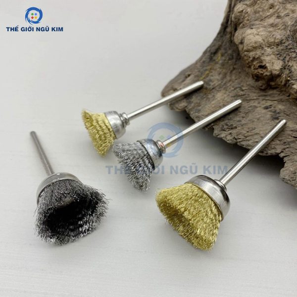 Chổi đánh rỉ sợi thép, sợi đồng mini, cán 3mm - Hình ảnh 4