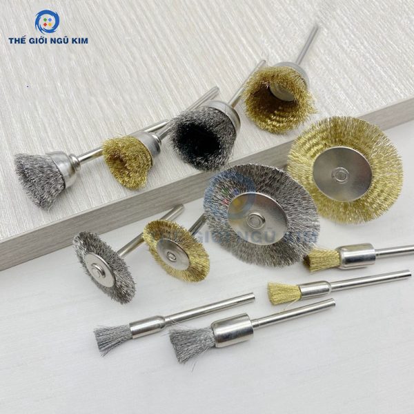Chổi đánh rỉ sợi thép, sợi đồng mini, cán 3mm - Hình ảnh 2