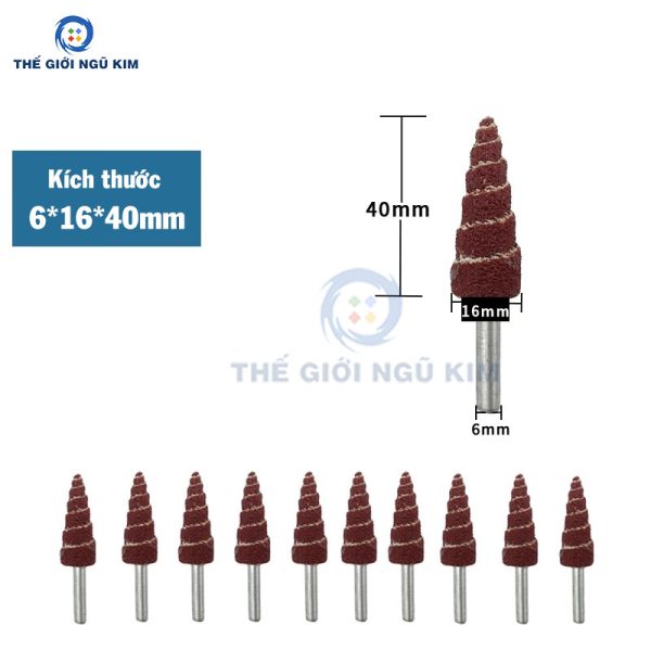 Đầu mài nhám hình nón có cán 6*16*40mm - Hình ảnh 5