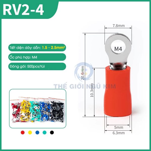 Đầu cos đồng cách điện RV2-4