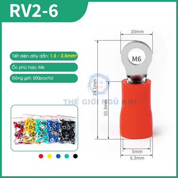 Đầu cos đồng cách điện RV2-6